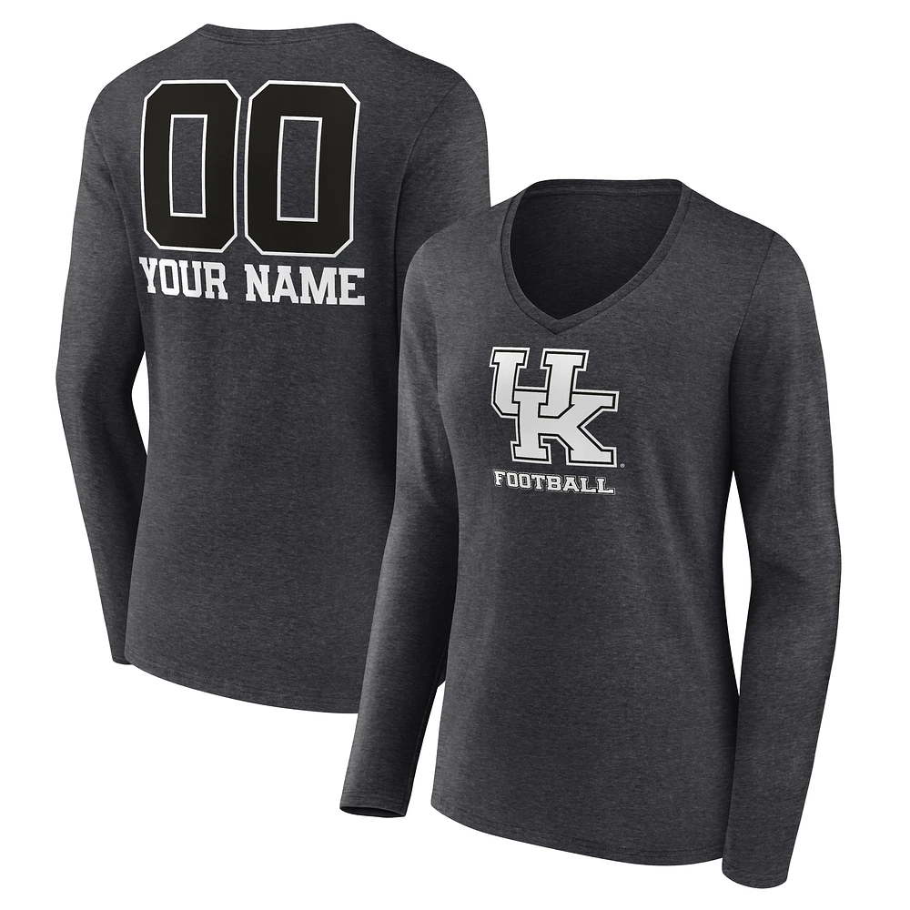 Women's Charcoal Kentucky Wildcats Personalized Name & Number Monochrome Long Sleeve V-Neck T-Shirt