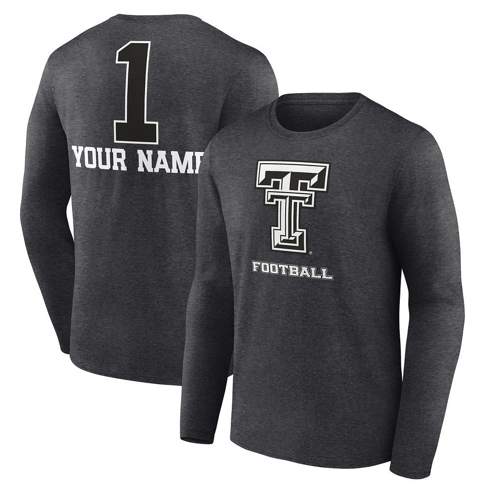 Men's Charcoal Texas Tech Red Raiders Personalized Any Name Monochrome Long Sleeve T-Shirt