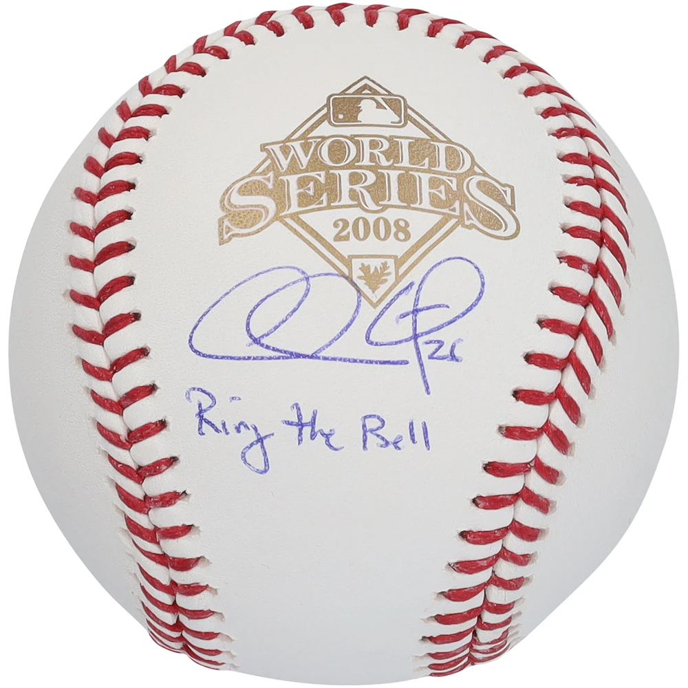 Chase Utley Philadelphia Phillies Autographed 2008 MLB World Series logo Baseball with "Ring the Bell" Inscription