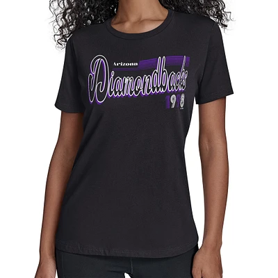 Women's Starter Black Arizona Diamondbacks Groovy Script Team Fitted T-Shirt