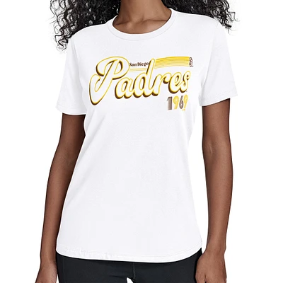 Women's Starter White San Diego Padres Groovy Script Team Fitted T-Shirt