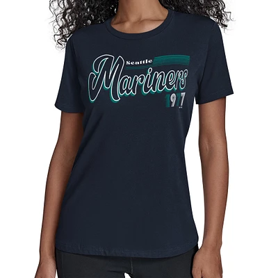 Women's Starter Navy Seattle Mariners Groovy Script Team Fitted T-Shirt