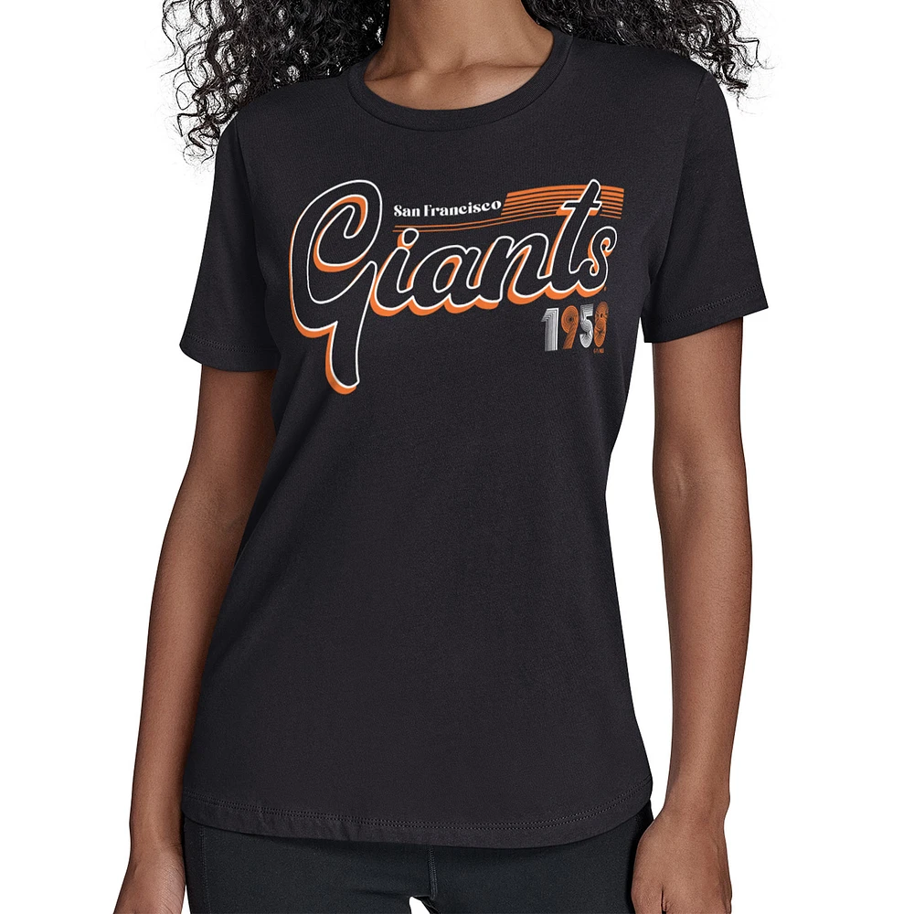 Women's Starter Black San Francisco Giants Groovy Script Team Fitted T-Shirt