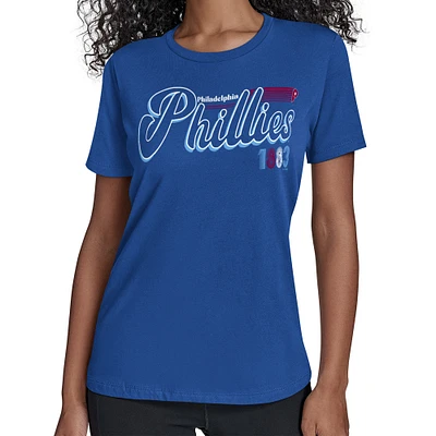 Women's Starter Royal Philadelphia Phillies Groovy Script Team Fitted T-Shirt