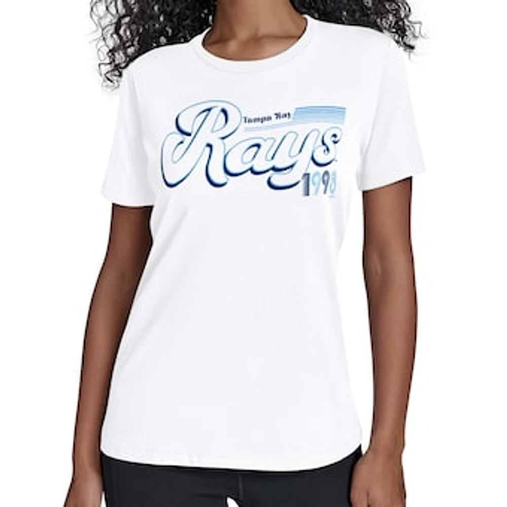 Women's Starter White Tampa Bay Rays Groovy Script Team Fitted T-Shirt