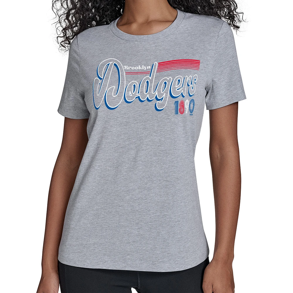 Women's Starter Gray Brooklyn Dodgers Cooperstown Collection Groovy Script Team Fitted T-Shirt