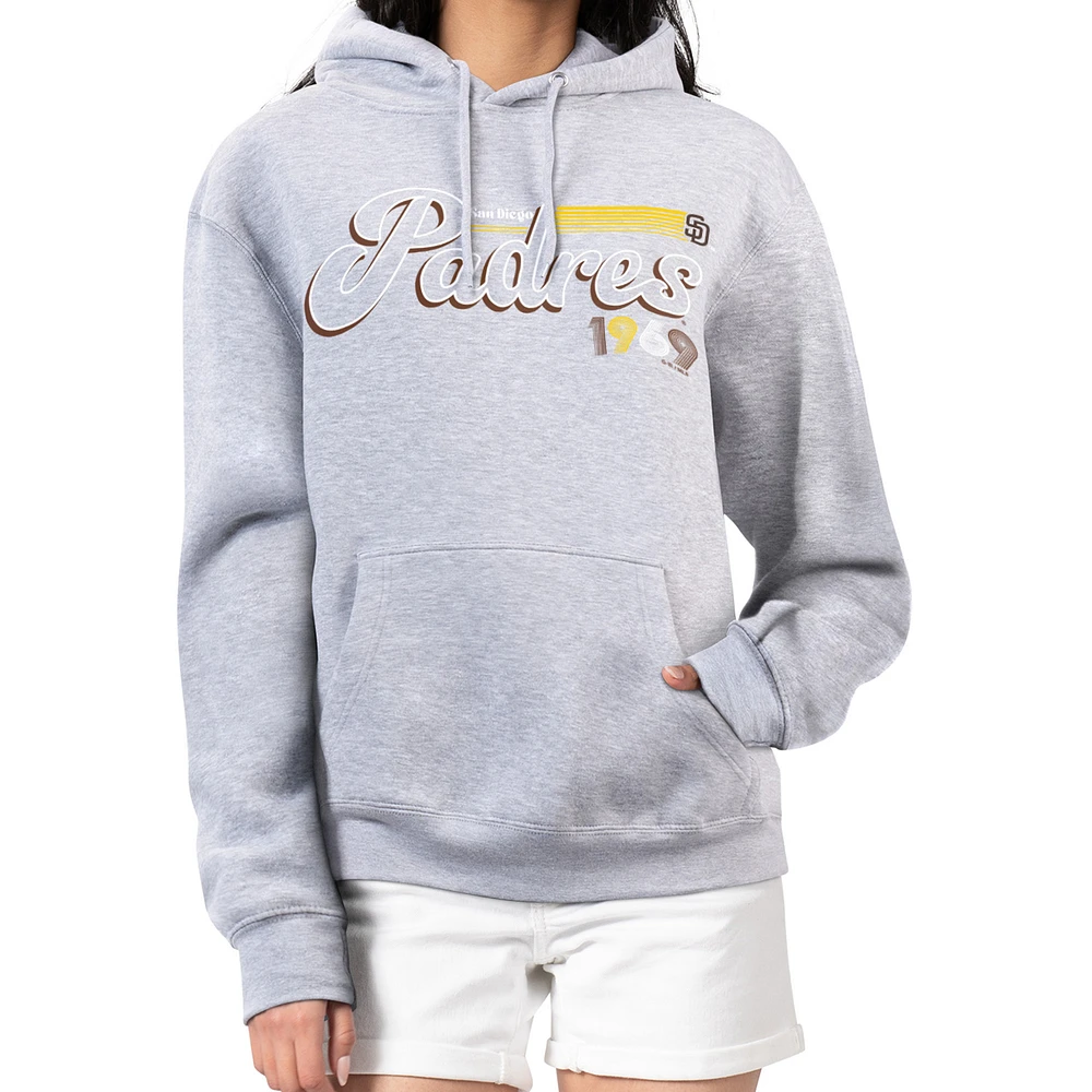 Women's Starter Gray San Diego Padres Groovy Script Team Fleece Pullover Hoodie