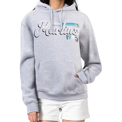 Women's Starter Gray Florida Marlins Cooperstown Collection Groovy Script Team Fleece Pullover Hoodie
