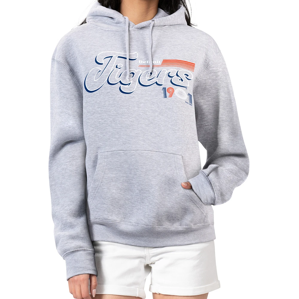 Women's Starter Gray Detroit Tigers Groovy Script Team Fleece Pullover Hoodie