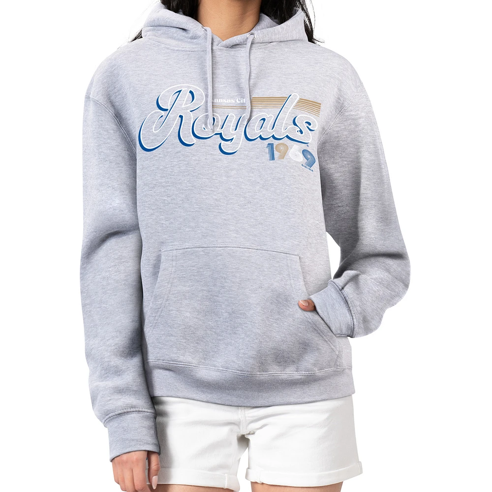 Women's Starter Gray Kansas City Royals Groovy Script Team Fleece Pullover Hoodie
