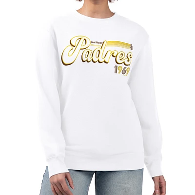 Women's Starter White San Diego Padres Groovy Script Team Fleece Pullover Sweatshirt