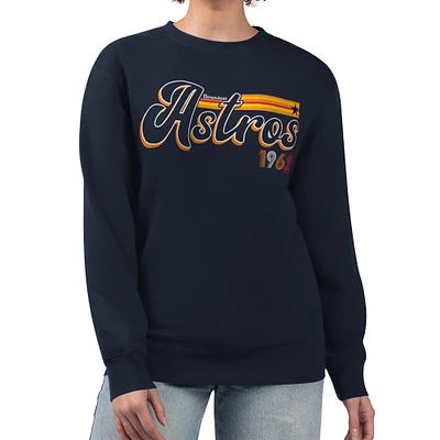 Women's Starter Navy Houston Astros Groovy Script Team Fleece Pullover Sweatshirt