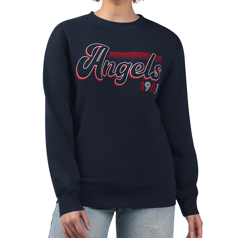 Women's Starter Navy Los Angeles Angels Groovy Script Team Fleece Pullover Sweatshirt