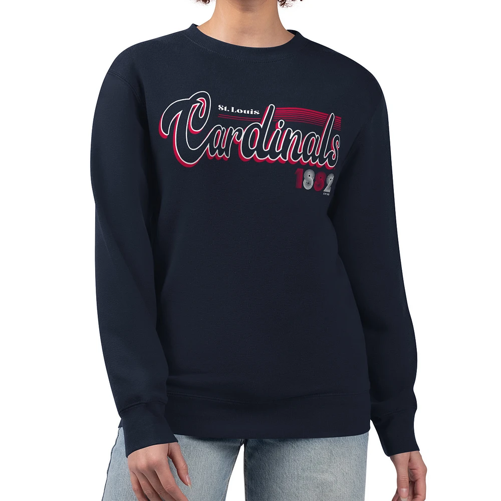 Women's Starter Navy St. Louis Cardinals Groovy Script Team Fleece Pullover Sweatshirt