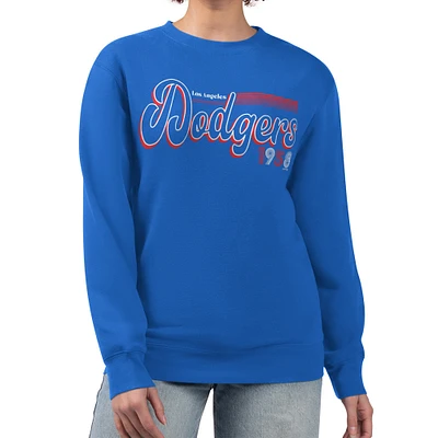Women's Starter Royal Los Angeles Dodgers Groovy Script Team Fleece Pullover Sweatshirt