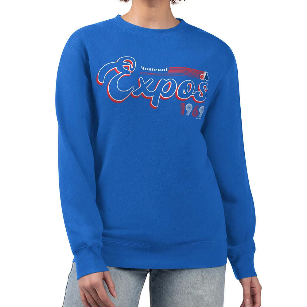 Women's Starter Powder Blue Montreal Expos Cooperstown Collection Groovy Script Team Fleece Pullover Sweatshirt