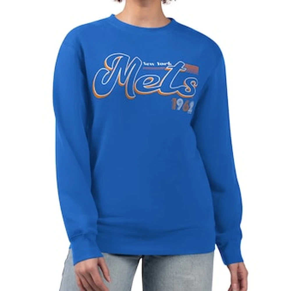 Women's Starter Royal New York Mets Groovy Script Team Fleece Pullover Sweatshirt