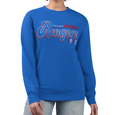 Women's Starter Royal Texas Rangers Groovy Script Team Fleece Pullover Sweatshirt