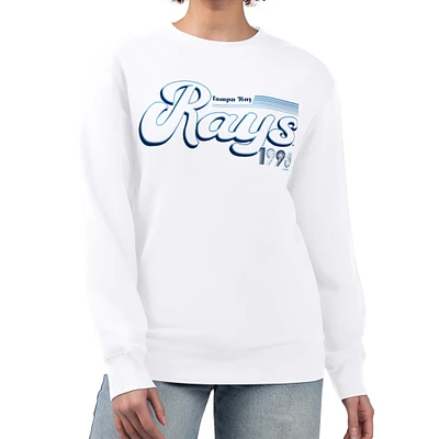 Women's Starter White Tampa Bay Rays Groovy Script Team Fleece Pullover Sweatshirt