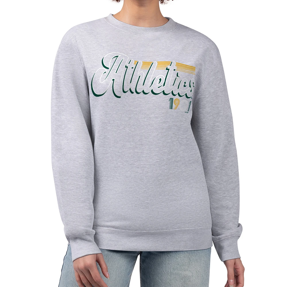 Women's Starter Gray Athletics Groovy Script Team Fleece Pullover Sweatshirt