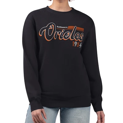 Women's Starter Black Baltimore Orioles Groovy Script Team Fleece Pullover Sweatshirt
