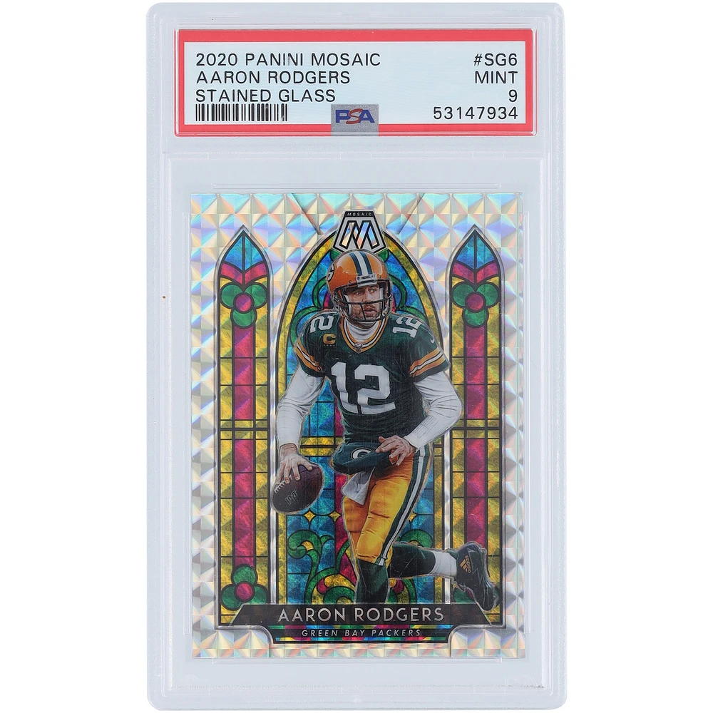 Aaron Rodgers Green Bay Packers 2020 Panini Mosaic Stained Glass Case Hit #SG-6 PSA Authenticated 9 Card