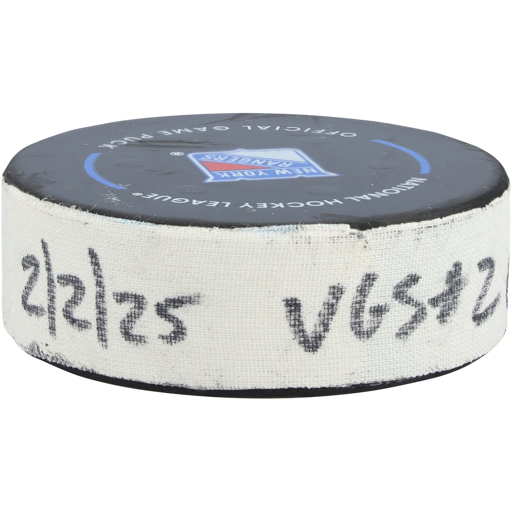 Jack Eichel Vegas Golden Knights Game-Used Goal Puck vs. New York Rangers on February 2, 2025 - Second of Two Goals Scored