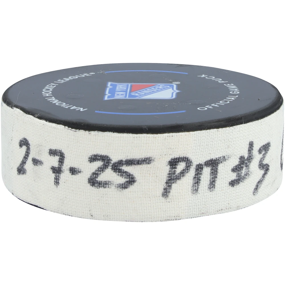 Philip Tomasino Pittsburgh Penguins Game-Used Goal Puck vs. New York Rangers on February 7, 2025
