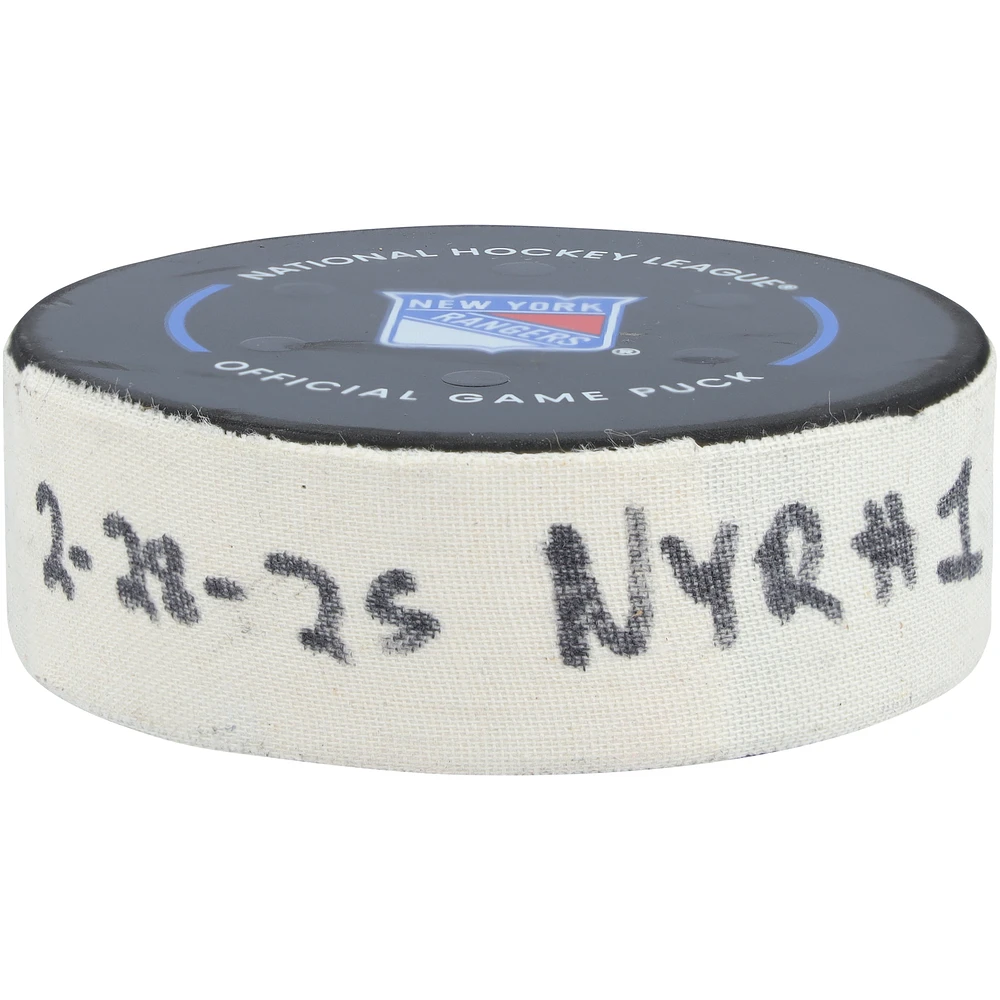 Mika Zibanejad New York Rangers Game-Used Goal Puck vs. Toronto Maple Leafs on February 28, 2025