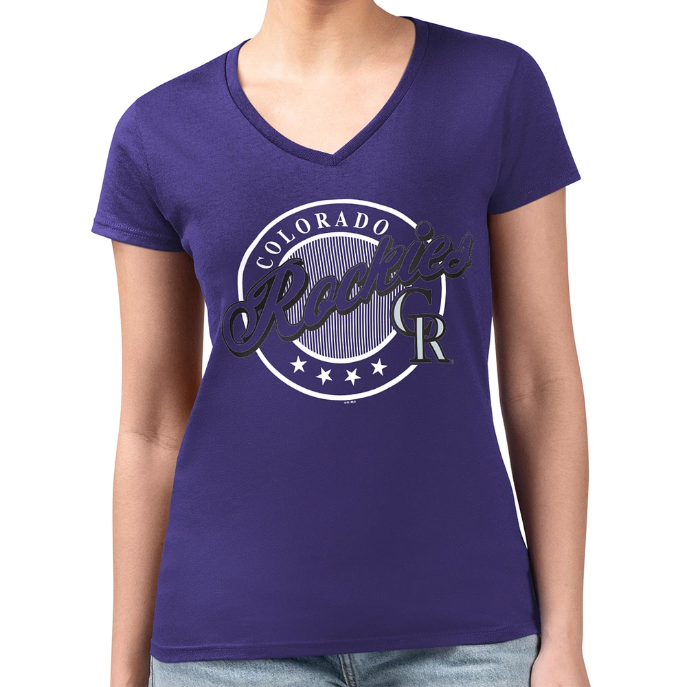 Women's G-III 4Her by Carl Banks Purple Colorado Rockies Super-Slim Fit Lightweight Pinstripe Circle V-Neck T-Shirt