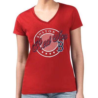 Women's G-III 4Her by Carl Banks Red Boston Sox Super-Slim Fit Lightweight Pinstripe Circle V-Neck T-Shirt