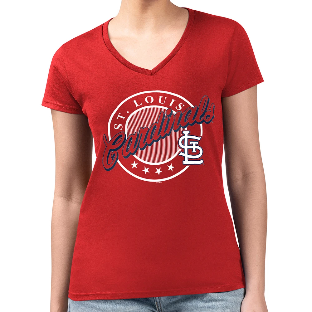 Women's G-III 4Her by Carl Banks Red St. Louis Cardinals Super-Slim Fit Lightweight Pinstripe Circle V-Neck T-Shirt