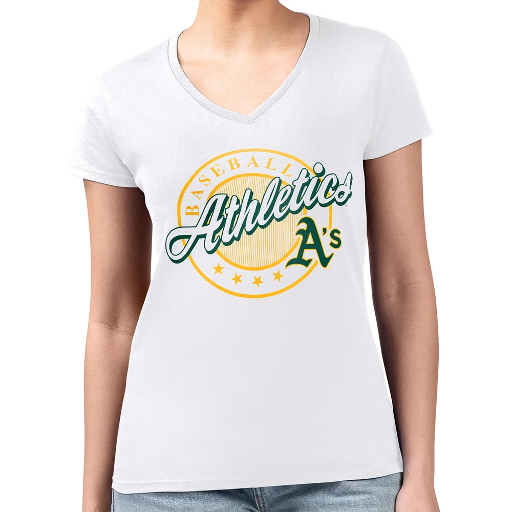 Women's G-III 4Her by Carl Banks White Athletics Super-Slim Fit Lightweight Pinstripe Circle V-Neck T-Shirt
