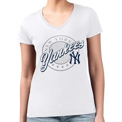Women's G-III 4Her by Carl Banks White New York Yankees Super-Slim Fit Lightweight Pinstripe Circle V-Neck T-Shirt