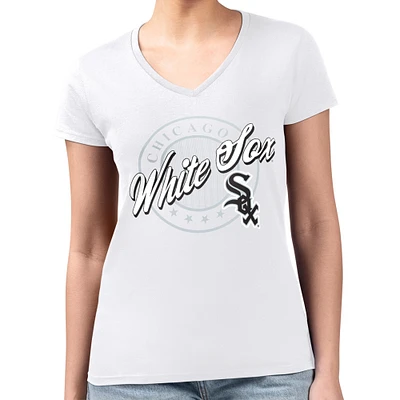 Women's G-III 4Her by Carl Banks White Chicago Sox Super-Slim Fit Lightweight Pinstripe Circle V-Neck T-Shirt