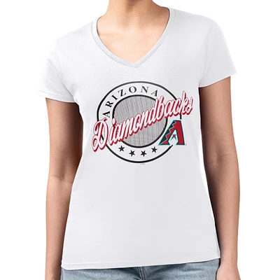 Women's G-III 4Her by Carl Banks White Arizona Diamondbacks Super-Slim Fit Lightweight Pinstripe Circle V-Neck T-Shirt