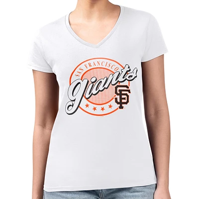 Women's G-III 4Her by Carl Banks White San Francisco Giants Super-Slim Fit Lightweight Pinstripe Circle V-Neck T-Shirt