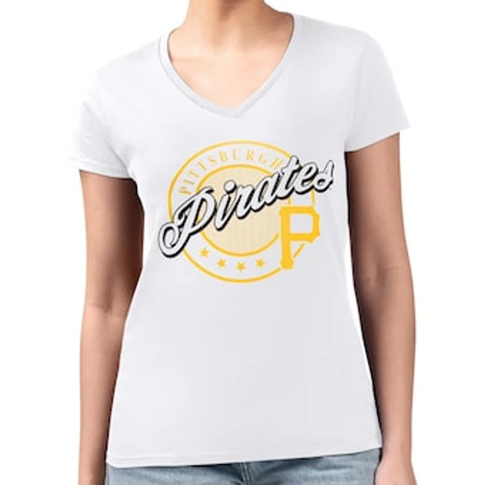 Women's G-III 4Her by Carl Banks White Pittsburgh Pirates Super-Slim Fit Lightweight Pinstripe Circle V-Neck T-Shirt