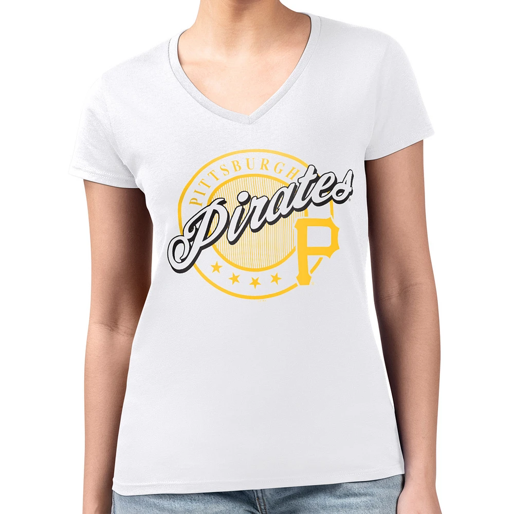 Women's G-III 4Her by Carl Banks White Pittsburgh Pirates Super-Slim Fit Lightweight Pinstripe Circle V-Neck T-Shirt