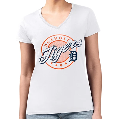 Women's G-III 4Her by Carl Banks White Detroit Tigers Super-Slim Fit Lightweight Pinstripe Circle V-Neck T-Shirt