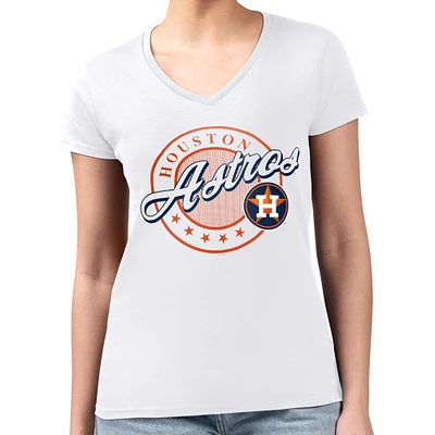 Women's G-III 4Her by Carl Banks White Houston Astros Super-Slim Fit Lightweight Pinstripe Circle V-Neck T-Shirt