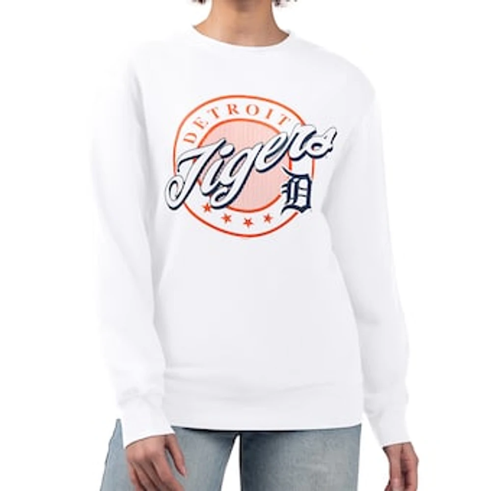 Women's G-III 4Her by Carl Banks White Detroit Tigers Pinstripe Circle Team Fleece Pullover Sweatshirt