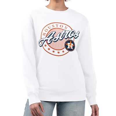 Women's G-III 4Her by Carl Banks White Houston Astros Pinstripe Circle Team Fleece Pullover Sweatshirt