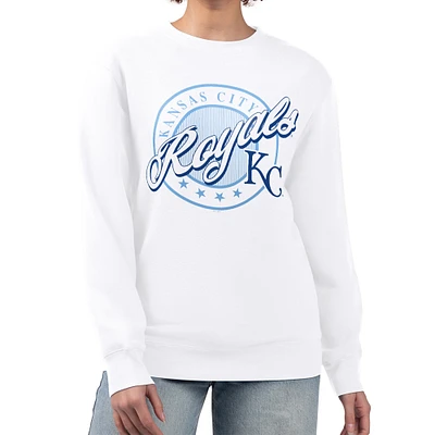 Women's G-III 4Her by Carl Banks White Kansas City Royals Pinstripe Circle Team Fleece Pullover Sweatshirt