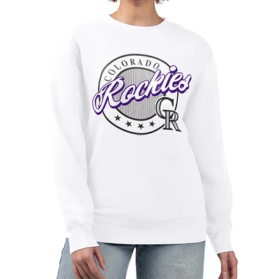 Women's G-III 4Her by Carl Banks White Colorado Rockies Pinstripe Circle Team Fleece Pullover Sweatshirt