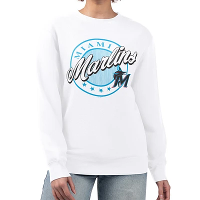 Women's G-III 4Her by Carl Banks White Miami Marlins Pinstripe Circle Team Fleece Pullover Sweatshirt
