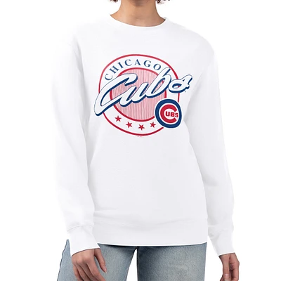 Women's G-III 4Her by Carl Banks White Chicago Cubs Pinstripe Circle Team Fleece Pullover Sweatshirt