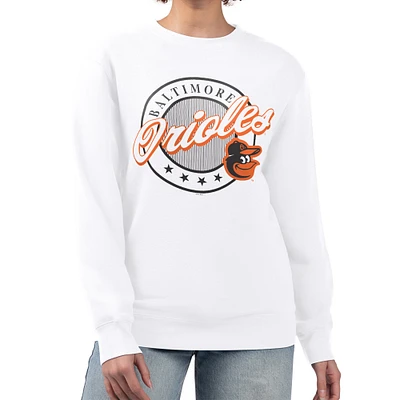 Women's G-III 4Her by Carl Banks White Baltimore Orioles Pinstripe Circle Team Fleece Pullover Sweatshirt