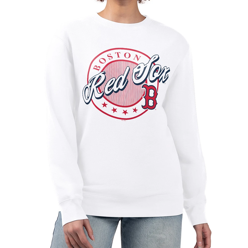 Women's G-III 4Her by Carl Banks White Boston Red Sox Pinstripe Circle Team Fleece Pullover Sweatshirt