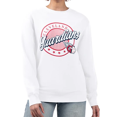 Women's G-III 4Her by Carl Banks White Cleveland Guardians Pinstripe Circle Team Fleece Pullover Sweatshirt